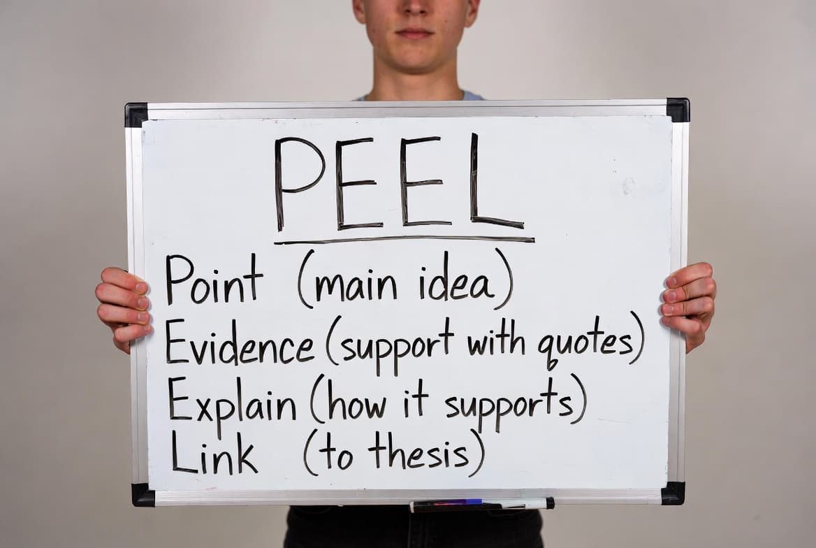 PEEL technique diagram showing Point, Evidence, Explanation, Link